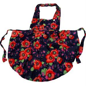 New Kitchen Apron - multicolored with red flowers pattern.